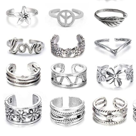 Silver Adjustable Boho Open Toe Rings - Set of 54 - Picture 4 of 9